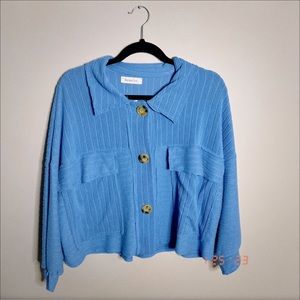 BUCKETLIST NWT blue ribbed button down top